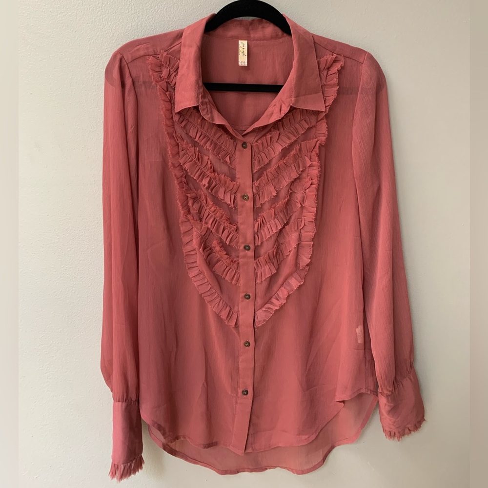 Free People Ruffle Front Button Down - Picture 2 of 5